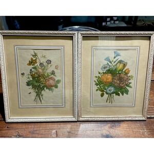Vintage Pair Of Jean Louis Prevost Botanical Framed & Matted Prints